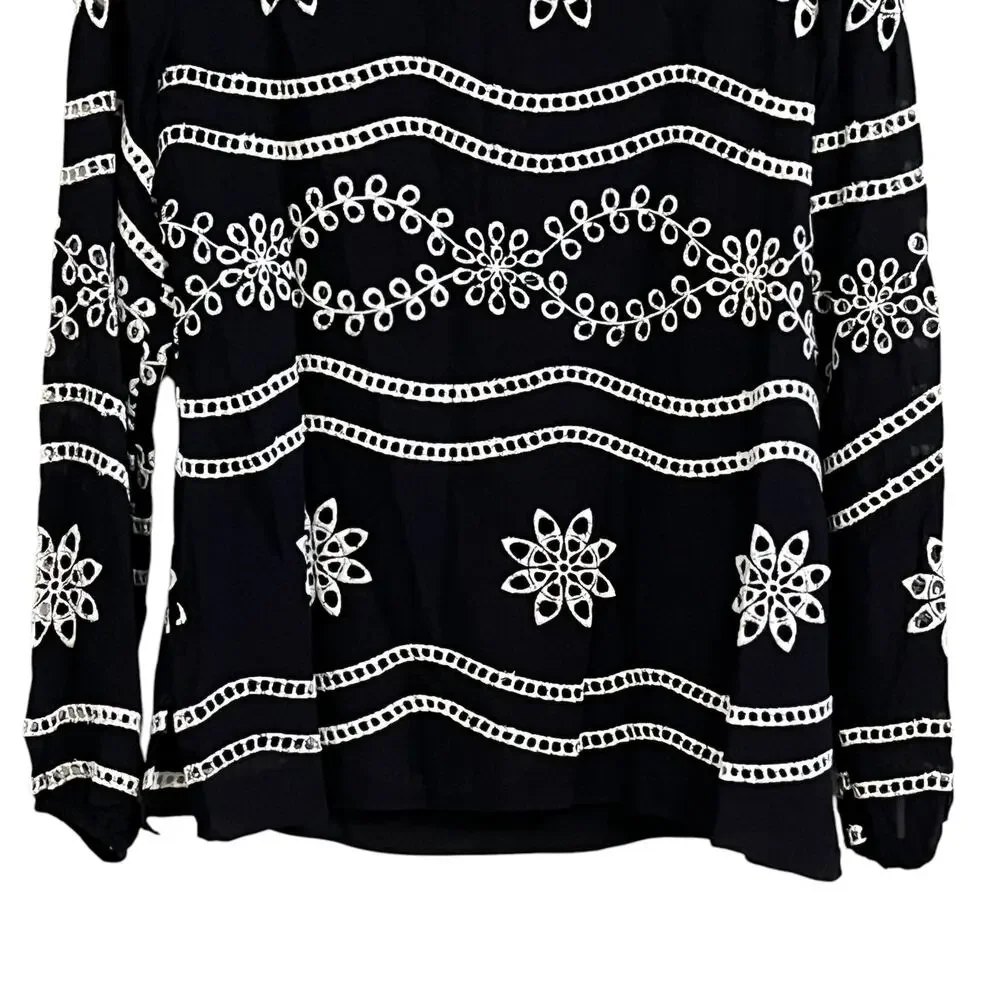 Boston Proper Beaded Eyelet Boho Long Sleeve Blouse - Picture 7 of 9